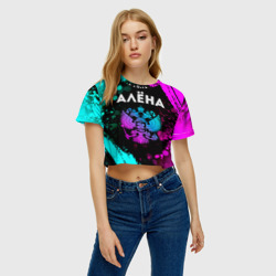 Женская футболка Crop-top 3D Алёна и неоновый герб России - фото 2