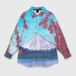 Женская рубашка oversize 3D Цветение сакуры Фудзияма
