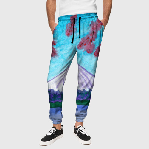Мужские брюки 3D Цветение сакуры Фудзияма, цвет 3D печать - фото 4