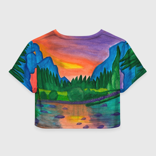 Женская футболка Crop-top 3D Закат на реке, цвет 3D печать - фото 2