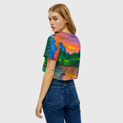 Женская футболка Crop-top 3D Закат на реке, цвет 3D печать - фото 5