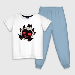 Детская пижама с белой футболкой Cult of the Lamb - овечка злобно смеётся