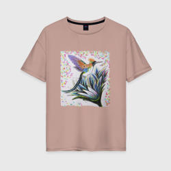 Женская футболка хлопок Oversize Колибри с хохолком