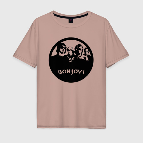 Мужская футболка хлопок Oversize Bon Jovi rock, цвет пыльно-розовый