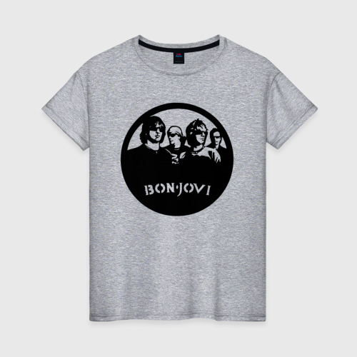 Женская футболка хлопок Bon Jovi rock, цвет меланж