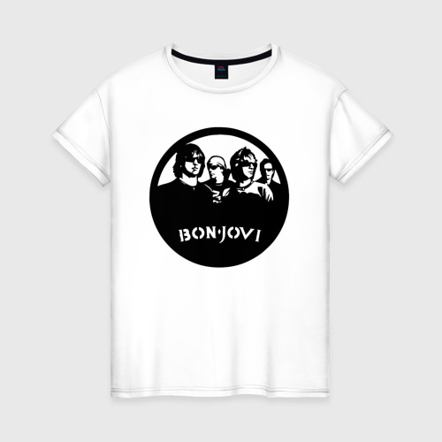 Женская футболка из хлопка с принтом Bon Jovi rock, вид спереди №1