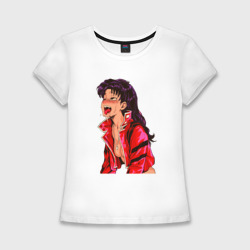 Женская футболка хлопок Slim Мисато Кацураги ahegao