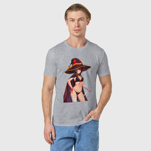 Мужская футболка хлопок Мегумин с жезлом - Коносуба, цвет меланж - фото 3