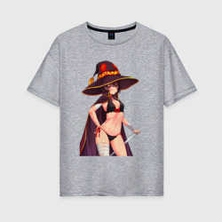 Женская футболка хлопок Oversize Мегумин с жезлом - Коносуба