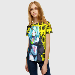 Женская футболка 3D Ребекка и иероглифы - Киберпанк аниме - фото 2