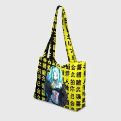 Пляжная сумка 3D Ребекка и иероглифы - Киберпанк аниме - фото 2