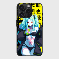 Чехол силиконовый для Apple iPhone 15 Pro матовый Ребекка и иероглифы - Киберпанк аниме