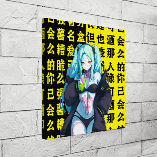 Холст квадратный Ребекка и иероглифы - Киберпанк аниме, цвет 3D печать - фото 3
