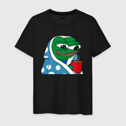 Мужская футболка хлопок Frog Pepe with tea