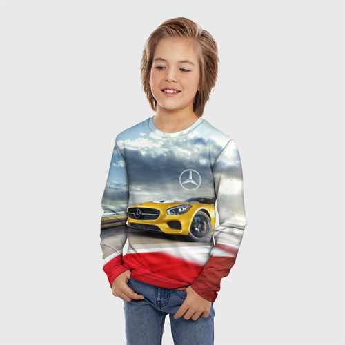 Детский лонгслив 3D Mercedes AMG V8 Biturbo на трассе, цвет 3D печать - фото 3