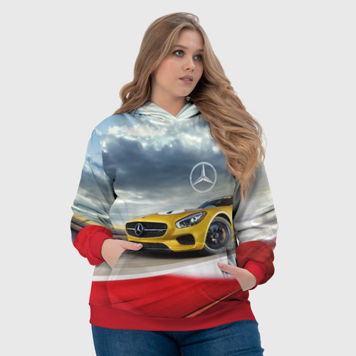 Женская толстовка 3D с принтом Mercedes AMG V8 Biturbo на трассе, фото #4