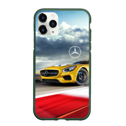 Чехол для iPhone 11 Pro матовый Mercedes AMG V8 Biturbo на трассе