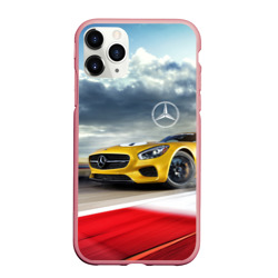 Чехол для iPhone 11 Pro Max матовый Mercedes AMG V8 Biturbo на трассе