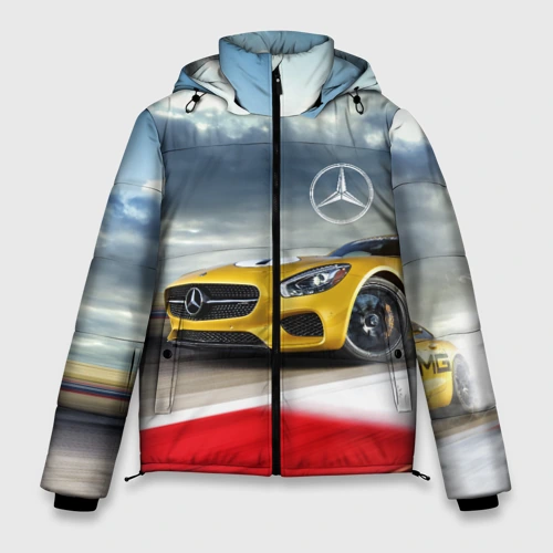 Мужская зимняя куртка 3D Mercedes AMG V8 Biturbo на трассе
