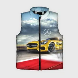 Женский жилет утепленный 3D Mercedes AMG V8 Biturbo на трассе