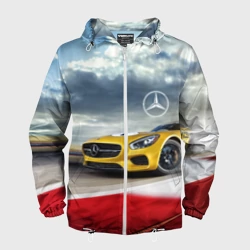 Мужская ветровка 3D Mercedes AMG V8 Biturbo на трассе