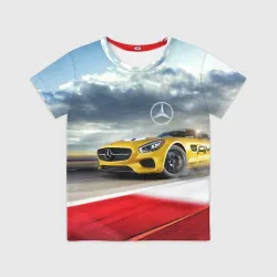Детская футболка 3D Mercedes AMG V8 Biturbo на трассе