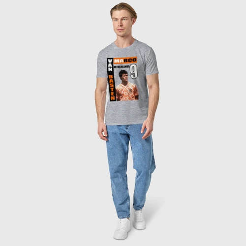 Мужская футболка хлопок с принтом Марко ван Бастен сборная Голландии, вид сбоку #3