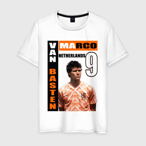 Мужская футболка из хлопка с принтом Марко ван Бастен сборная Голландии, вид спереди №1