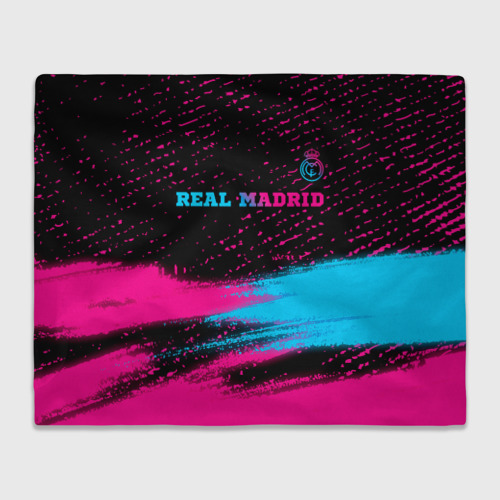 Плед 3D с принтом Real Madrid - neon gradient: символ сверху, вид спереди #2