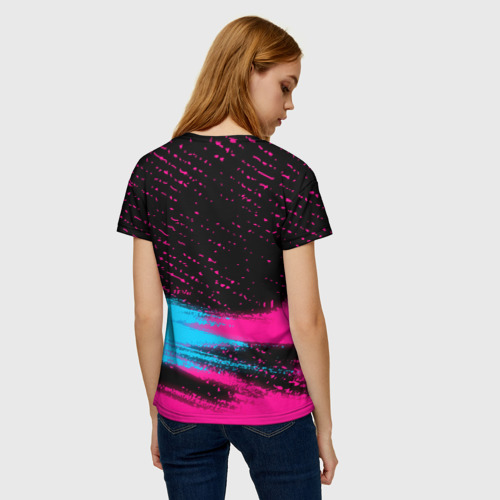 Женская футболка 3D с принтом Real Madrid - neon gradient: символ сверху, вид сзади #2