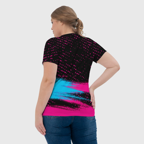 Женская футболка 3D с принтом Real Madrid - neon gradient: символ сверху, вид сзади #2