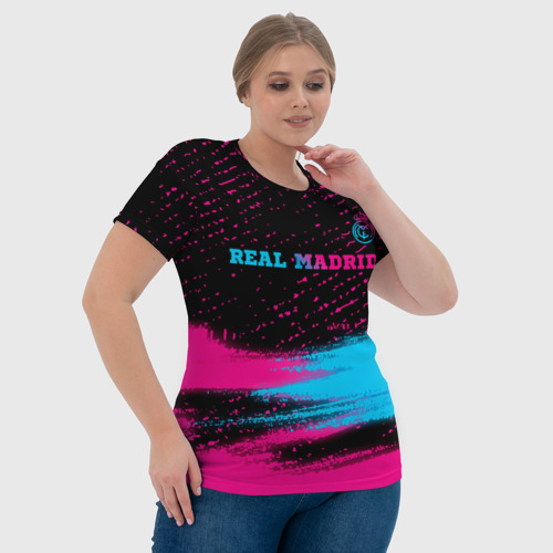 Женская футболка 3D с принтом Real Madrid - neon gradient: символ сверху, фото #4