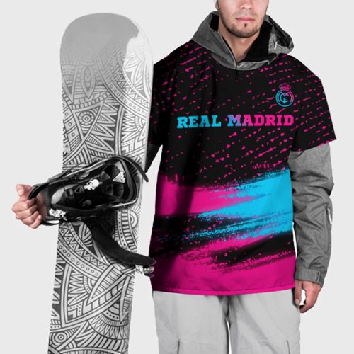 Накидка на куртку 3D Real Madrid - neon gradient: символ сверху, цвет 3D печать