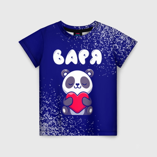 Детская футболка с принтом Варя панда с сердечком, вид спереди №1