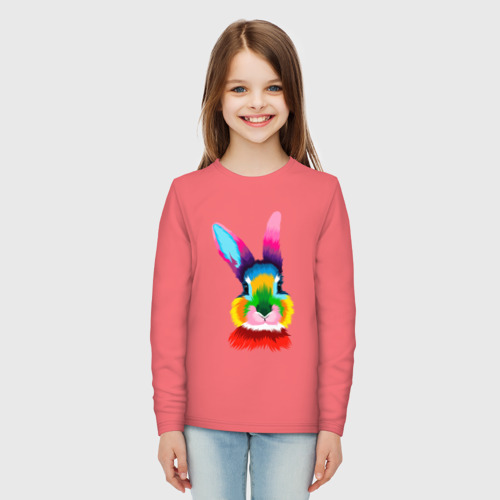 Детский лонгслив хлопок с принтом Радужный кролик, вид сбоку #3