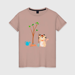 Котик посадил дерево – Женская футболка хлопок с принтом купить со скидкой в -20%