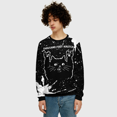 Мужской свитшот 3D Группа Thousand Foot Krutch и рок кот, цвет черный - фото 3