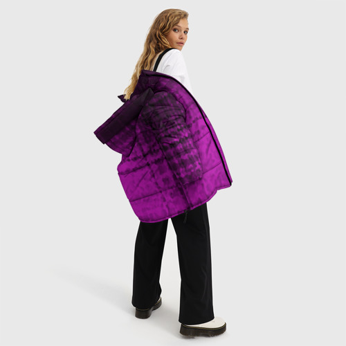 Женская зимняя куртка Oversize Абстрактный мозаичный темный бордовый узор, цвет черный - фото 5