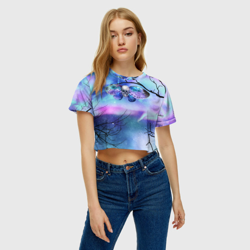 Женская футболка Crop-top 3D Бабочка - череп, цвет 3D печать - фото 3