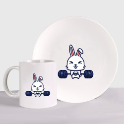 Набор: тарелка + кружка Кролик атлет