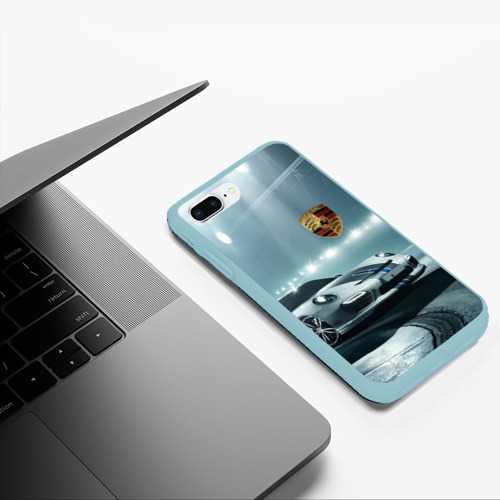 Чехол для iPhone 7Plus/8 Plus матовый Porsche - racing route - motorsport, цвет мятный - фото 5