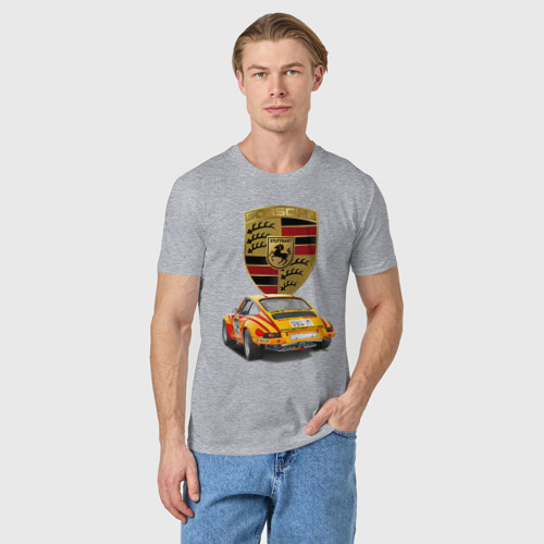 Мужская футболка хлопок Porsche - Motorsport - racing team, цвет меланж - фото 3