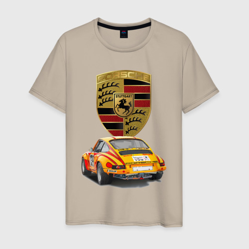 Мужская футболка хлопок Porsche - Motorsport - racing team, цвет миндальный