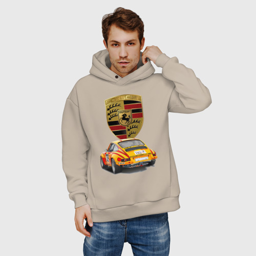 Мужское худи Oversize хлопок Porsche - Motorsport - racing team, цвет миндальный - фото 3