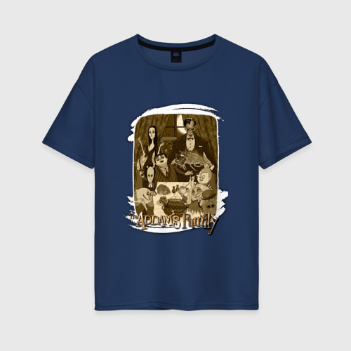 Женская футболка хлопок Oversize The Addams Family, цвет темно-синий