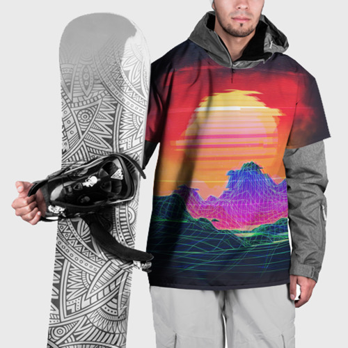 Накидка на куртку 3D Синтвейв неоновые горы на закате, цвет 3D печать