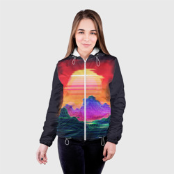 Женская куртка 3D Синтвейв неоновые горы на закате - фото 2