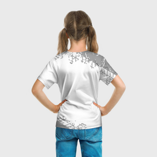 Детская футболка 3D с принтом Peugeot speed на светлом фоне со следами шин, вид сзади #2