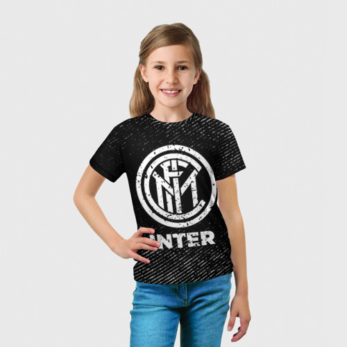 Детская футболка 3D Inter с потертостями на темном фоне, цвет 3D печать - фото 5