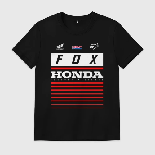 Мужская футболка хлопок с принтом Honda racing, вид спереди #2